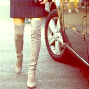 Grey Suede Over The Knee Heeled Boots
